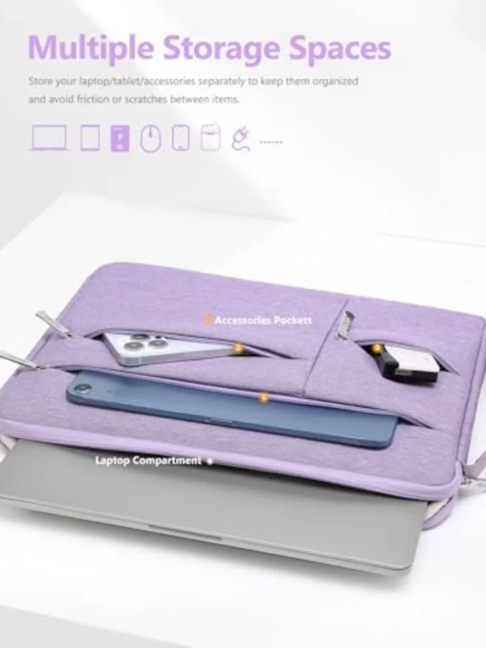 Stylish Lilac Purple 14-15 Inch Laptop Sleeve Case for MacBook Air & More